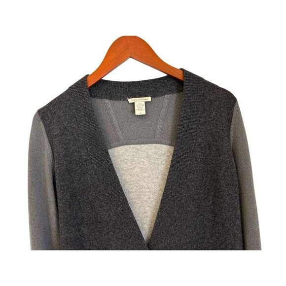 White + Warren 100% Cashmere Two-Tone Gray Cardigan Sweater With Snap Buttons - Picture 2 of 9